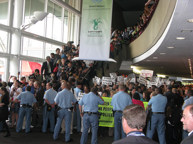 Protesters making their way toward the Plenary inside COP17